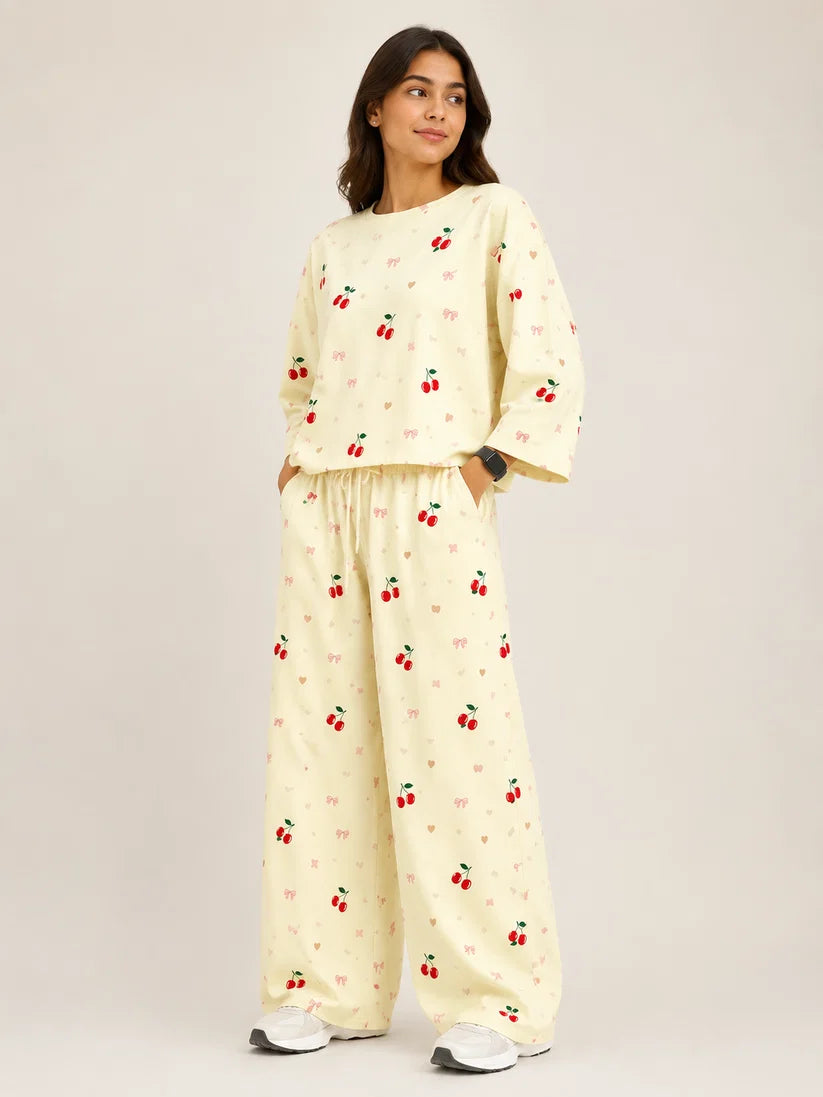 Women's Premium Barbary Fabric Sleepwear Set – Loose Trouser & Short Tee