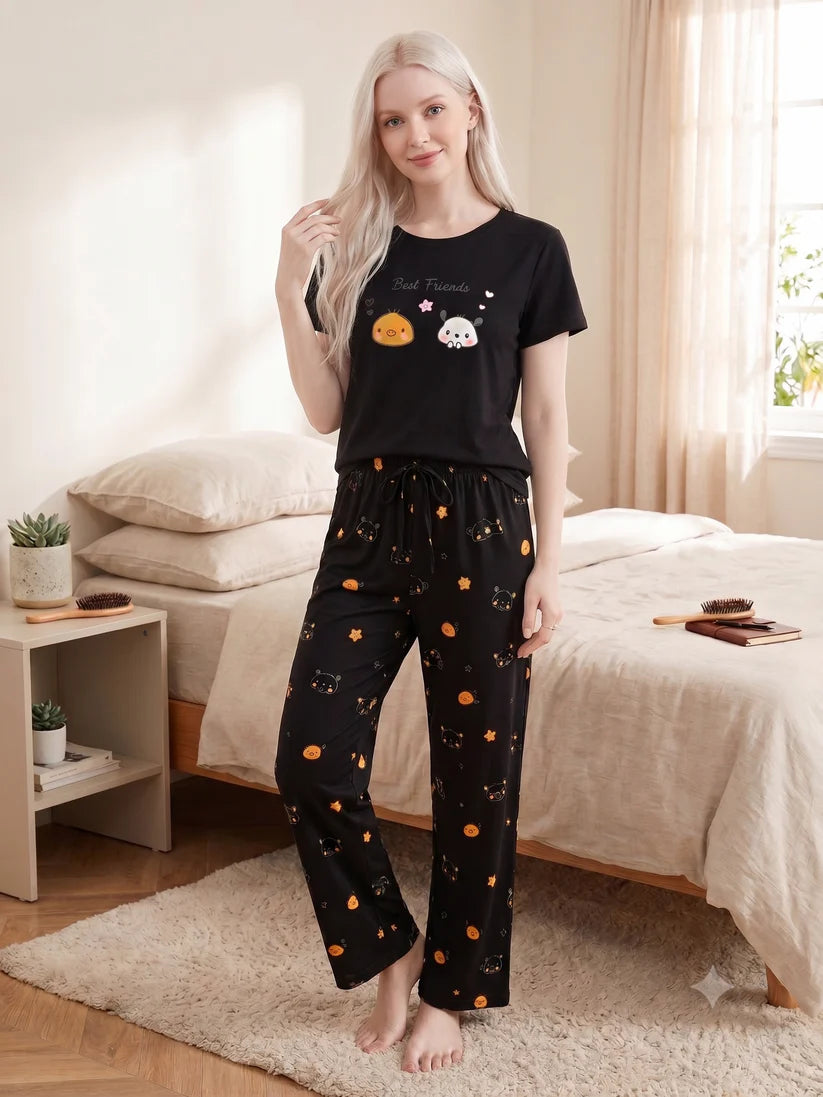 BEST FRIEND PRINTED NiGHT SUIT BLACK