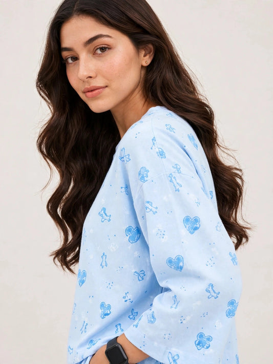 Women's Premium Barbary Fabric Sleepwear Set – Loose Trouser & Short Tee