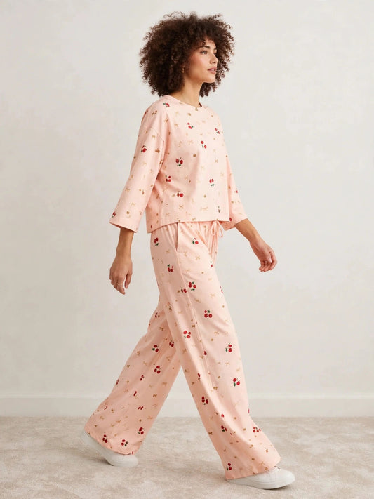 Women's Premium Barbary Fabric Sleepwear Set – Loose Trouser & Short Tee