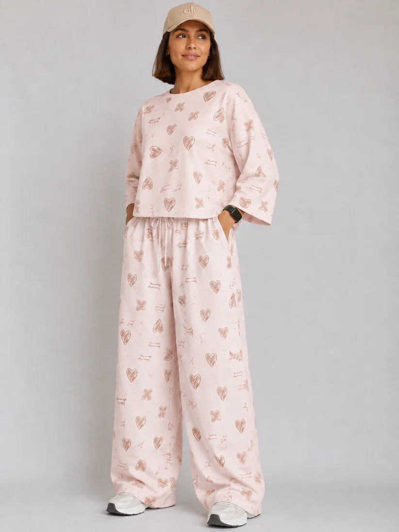 Women's Premium Barbary Fabric Sleepwear Set – Loose Trouser & Short Tee