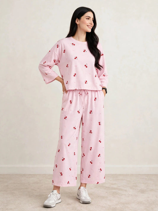 Women's Premium Barbary Fabric Sleepwear Set – Loose Trouser & Short Tee