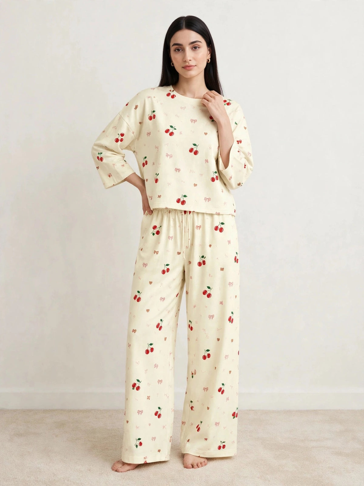 Women's Premium Barbary Fabric Sleepwear Set – Loose Trouser & Short Tee
