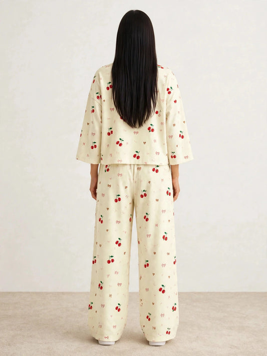 Women's Premium Barbary Fabric Sleepwear Set – Loose Trouser & Short Tee