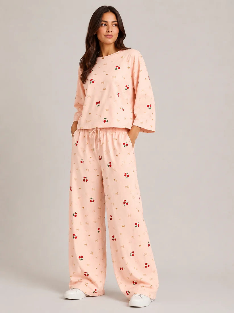 Women's Premium Barbary Fabric Sleepwear Set – Loose Trouser & Short Tee