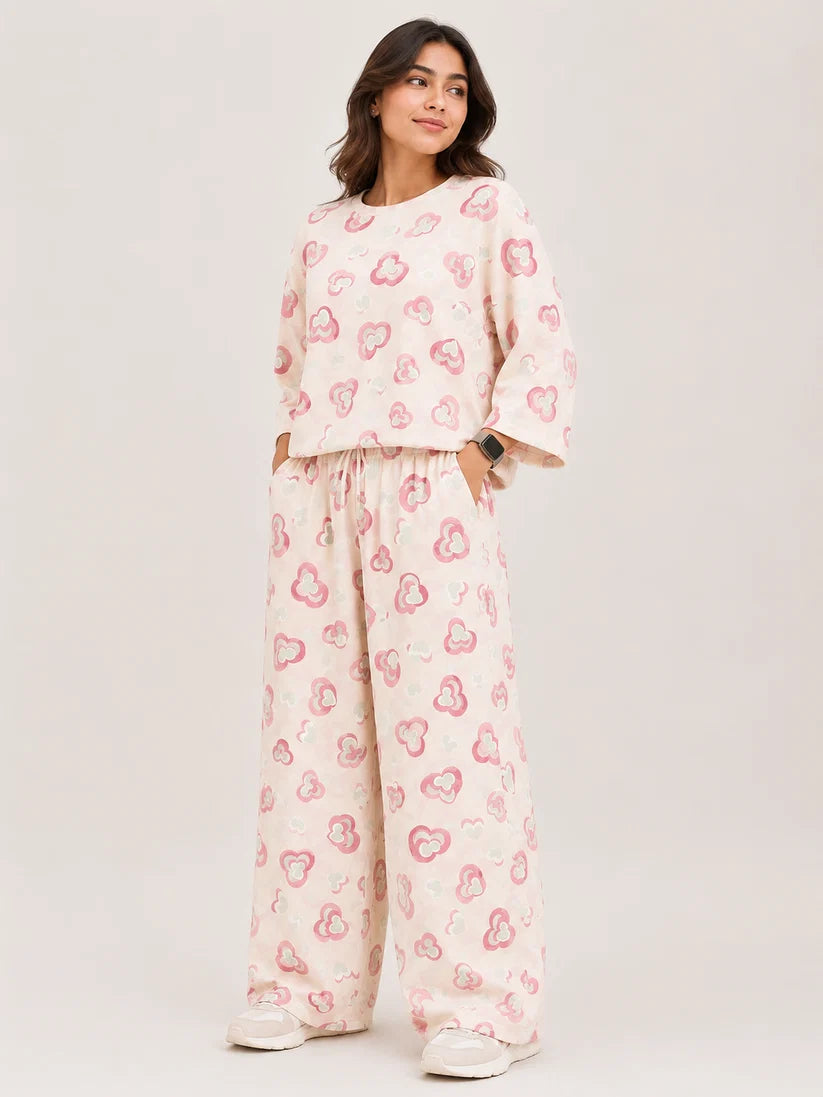 Women's Premium Barbary Fabric Sleepwear Set – Loose Trouser & Short Tee