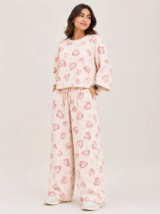 Women's Premium Barbary Fabric Sleepwear Set – Loose Trouser & Short Tee