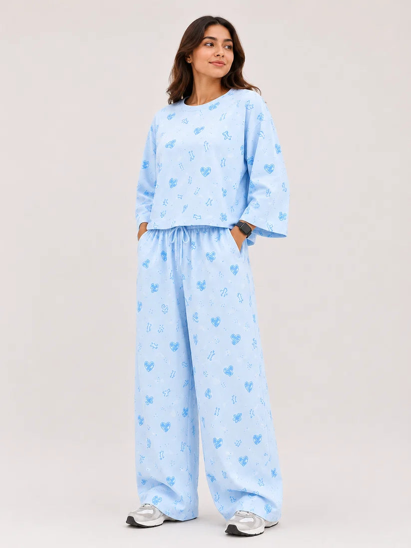 Women's Premium Barbary Fabric Sleepwear Set – Loose Trouser & Short Tee