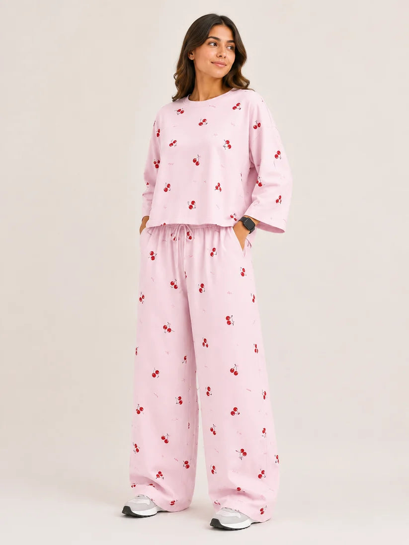 Women's Premium Barbary Fabric Sleepwear Set – Loose Trouser & Short Tee