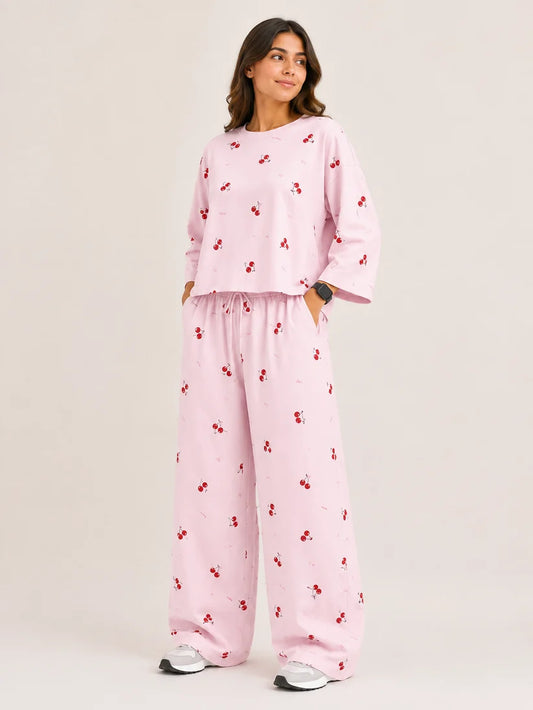 Women's Premium Barbary Fabric Sleepwear Set – Loose Trouser & Short Tee