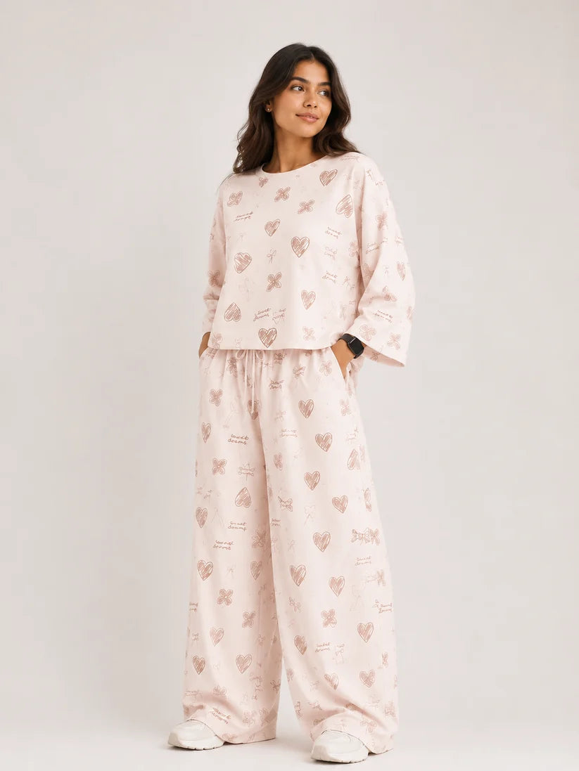 Women's Premium Barbary Fabric Sleepwear Set – Loose Trouser & Short Tee
