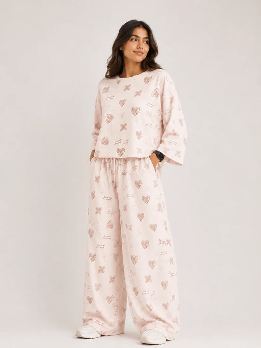 Women's Premium Barbary Fabric Sleepwear Set – Loose Trouser & Short Tee