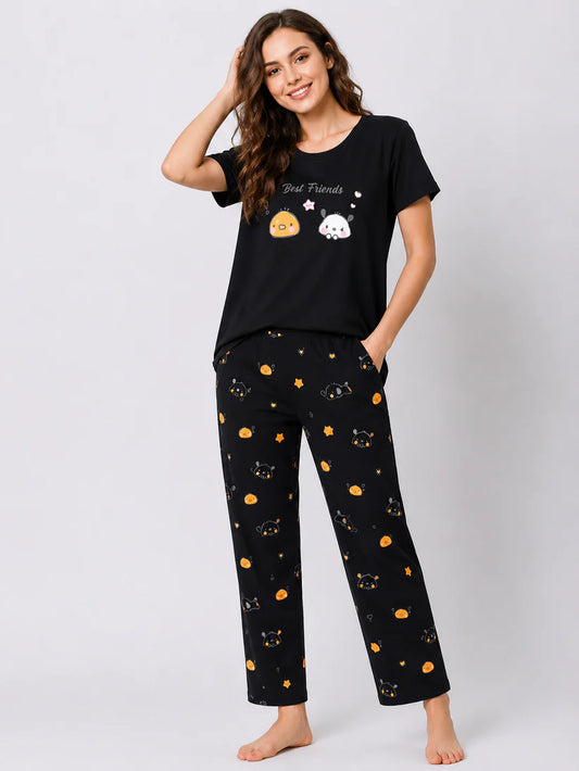 BEST FRIEND PRINTED NiGHT SUIT BLACK