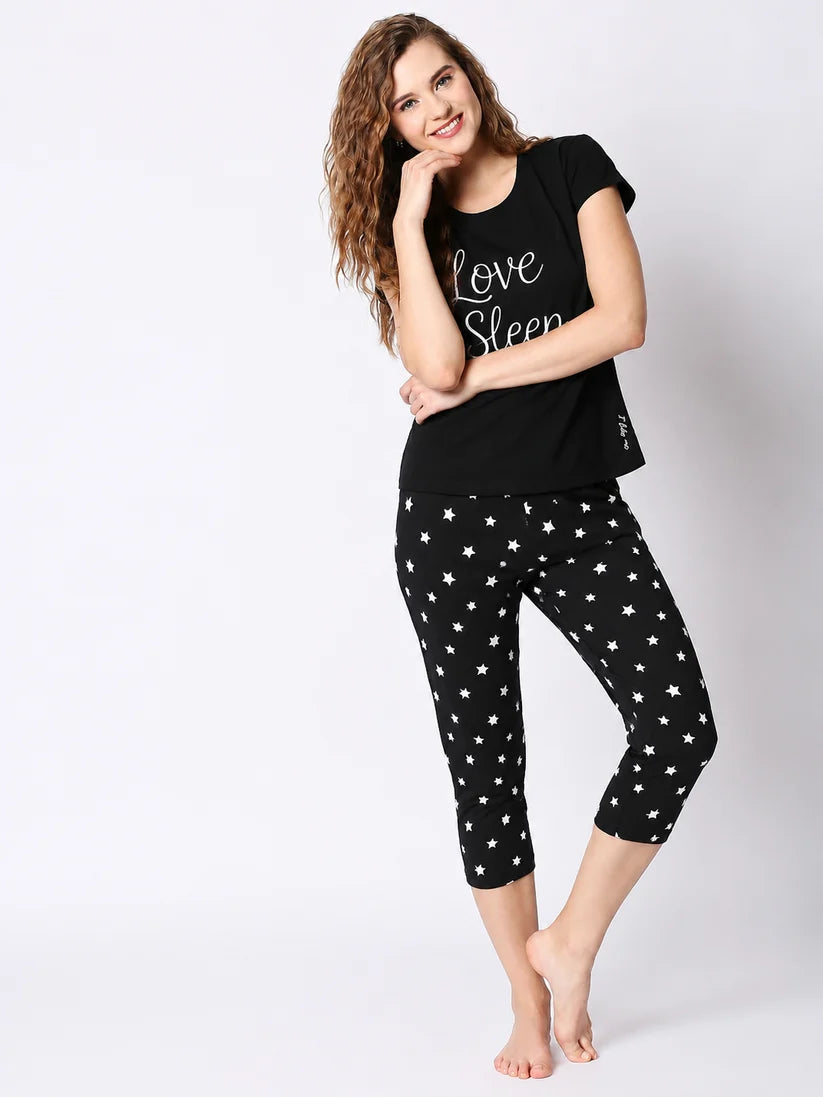 BLACK LOVE SLEEP PRINTED NIGHT SUIT