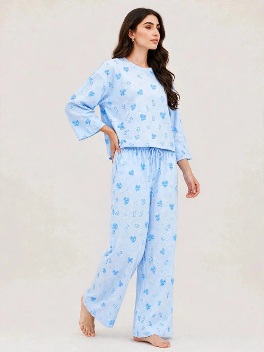 Women's Premium Barbary Fabric Sleepwear Set – Loose Trouser & Short Tee