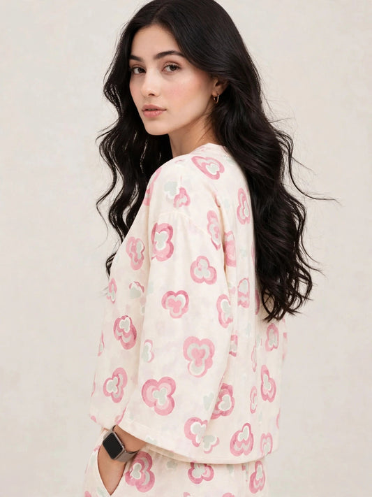 Women's Premium Barbary Fabric Sleepwear Set – Loose Trouser & Short Tee