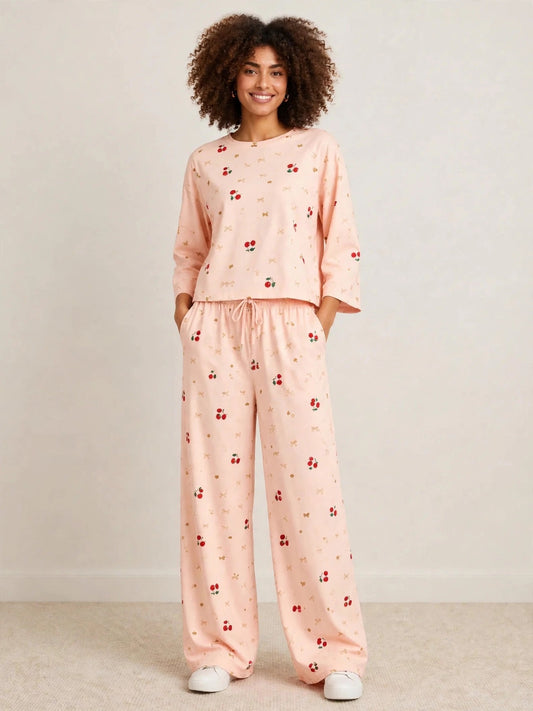 Women's Premium Barbary Fabric Sleepwear Set – Loose Trouser & Short Tee