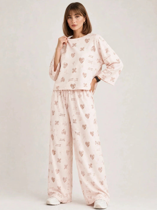 Women's Premium Barbary Fabric Sleepwear Set – Loose Trouser & Short Tee