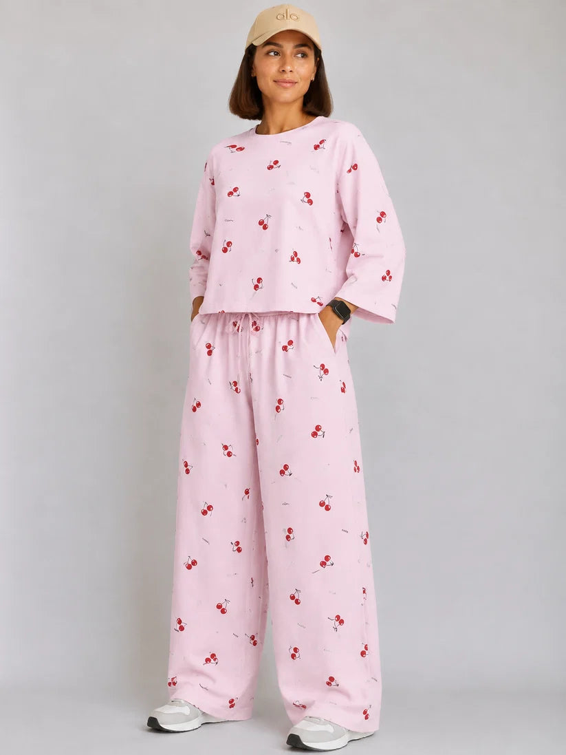 Women's Premium Barbary Fabric Sleepwear Set – Loose Trouser & Short Tee