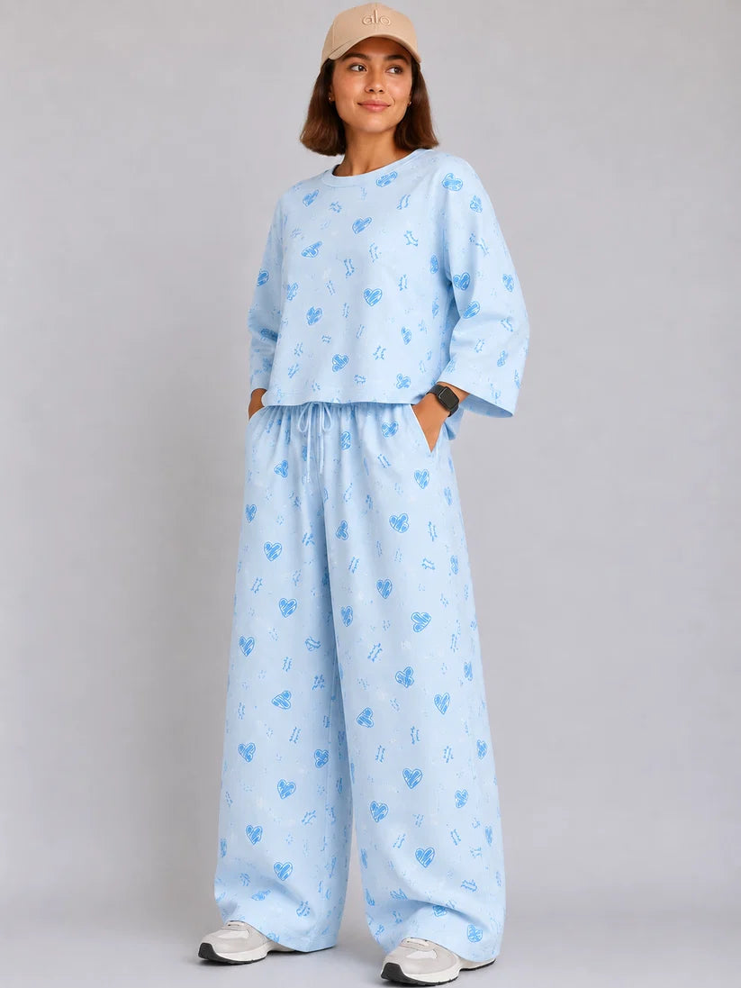 Women's Premium Barbary Fabric Sleepwear Set – Loose Trouser & Short Tee