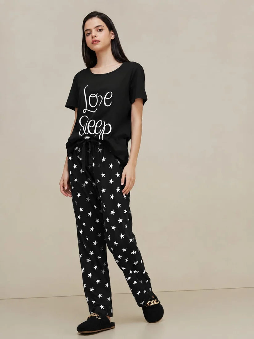 BLACK LOVE SLEEP PRINTED NIGHT SUIT